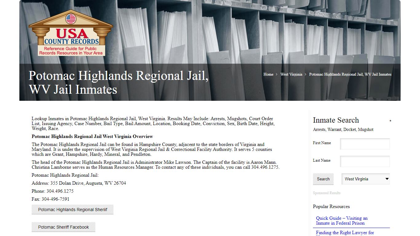 Potomac Highlands Regional Jail, WV Jail Inmates | Name Search
