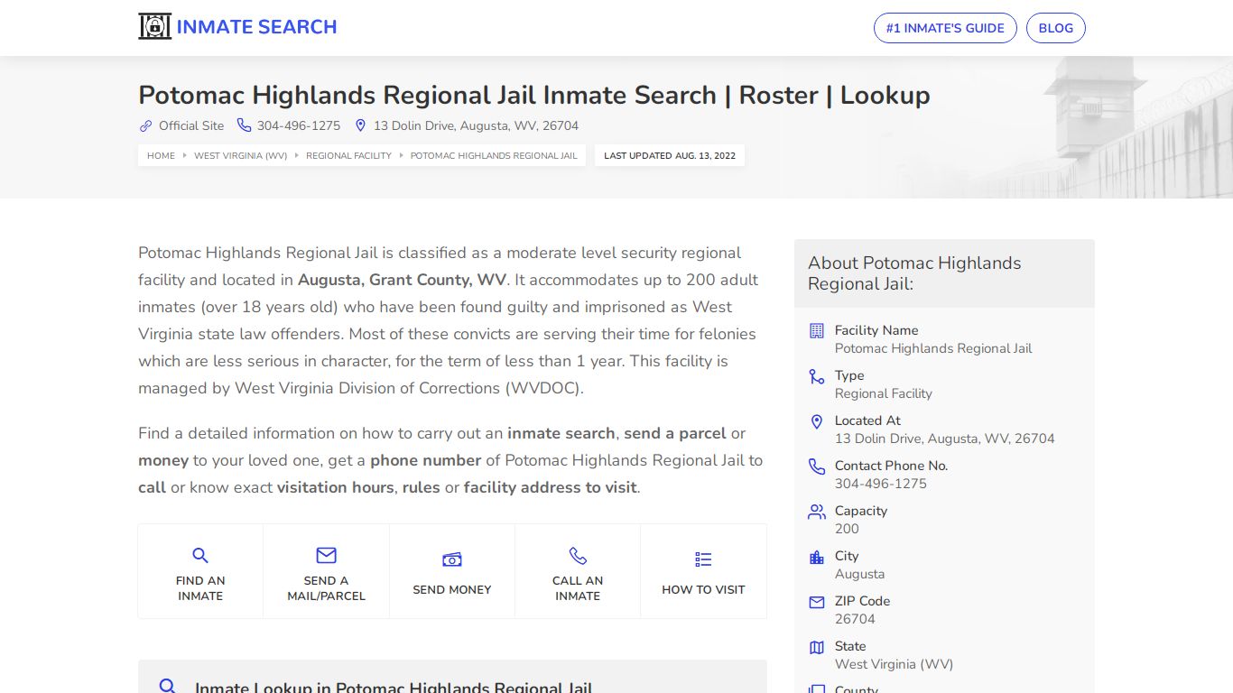Potomac Highlands Regional Jail Inmate Search | Roster ...